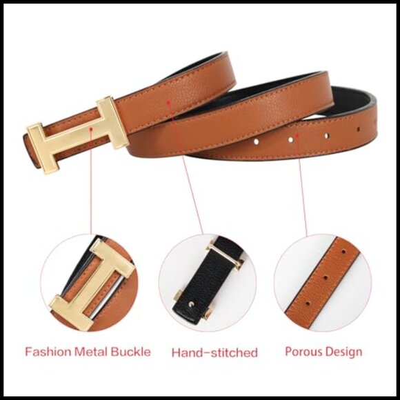 Classic Elegant Leather Belt Gold Buckle Fashion Waist Band Versatile Chic main image 7